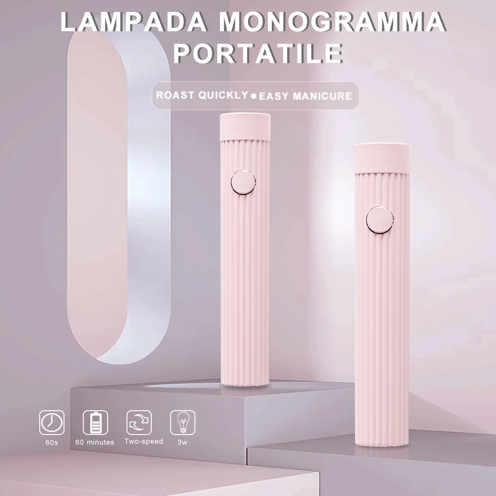 Handheld nagel UV-lamp Mini 3W nagellicht Draagbare draadloze oplaadbare manicurelamp voor snel uithardende nagelgel Wit roze kleur