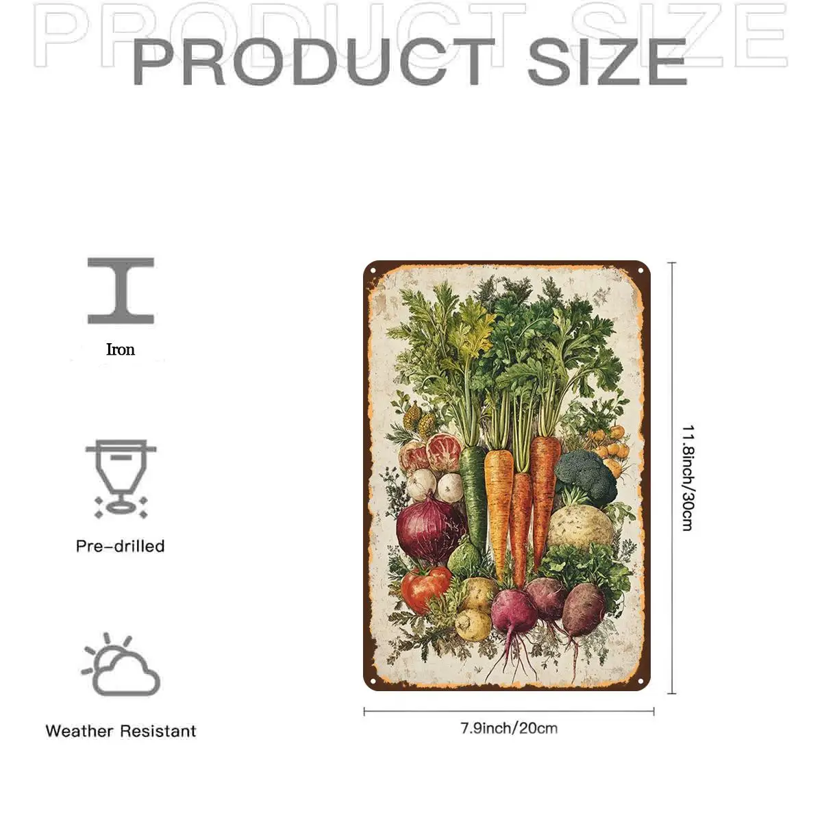 2D Flat,1pc,Retro VintageVintage Vegetable Garden Illustration Metal SignMetal Tin Sign, Pre-Drilled Holes, Suitable for Indoor