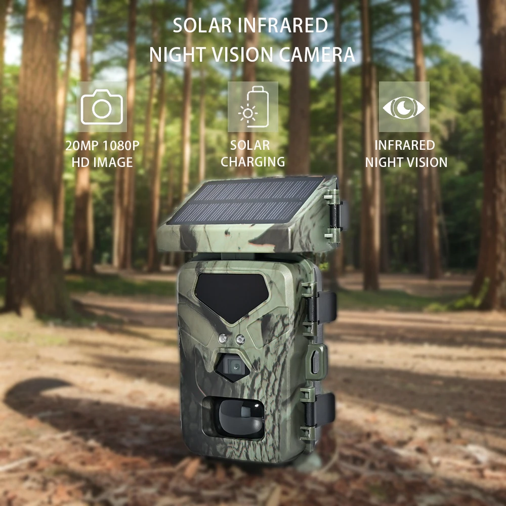 20Mp 1080P Solar Infrared Night Vision Camera, Automatic Sensing Photography, Ip65 Waterproof, Infrared Night Vision, Suitable for Observing Wildlife, Security Monitoring (Battery/Memory Card Not Included, Please Purchase Separately)