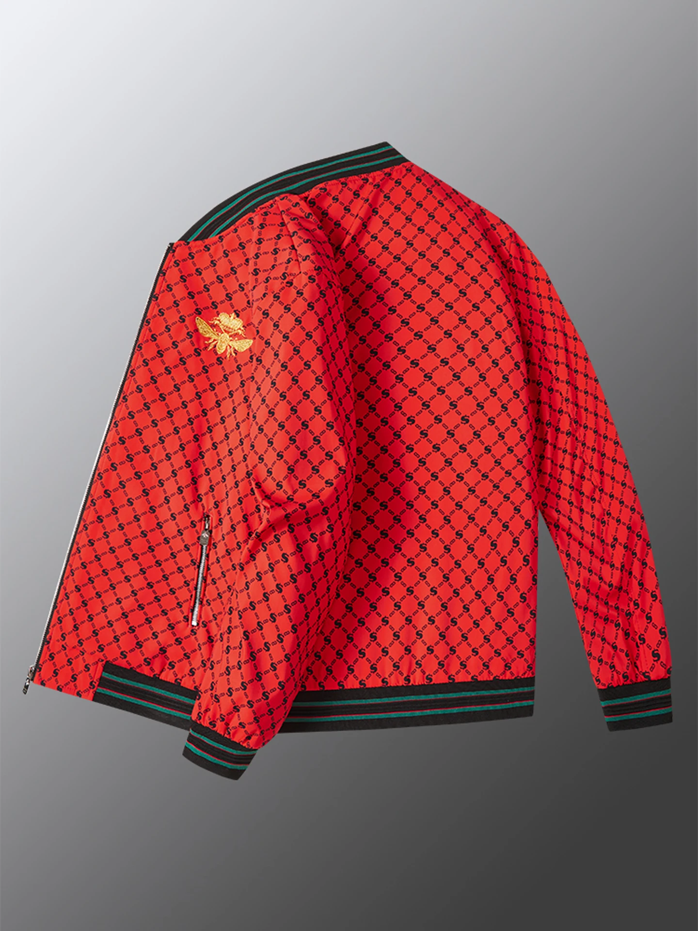 

Men's Slim Fit Baseball Collar Jaet Spring Autumn Faion Brand Embroidery Old Flower Casual irt Small Bee Pattern Top