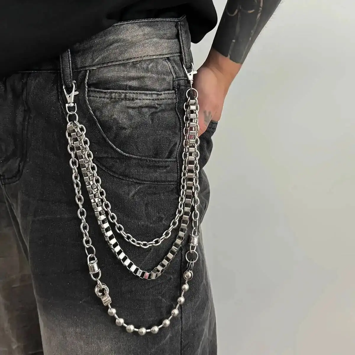 

IngeSight.Z Goth 2 Styles Multilayer Silver Color Skull Chain Waist Chain Belt Trousers Chain Men Hip Hop Jeans Chain Jewelry