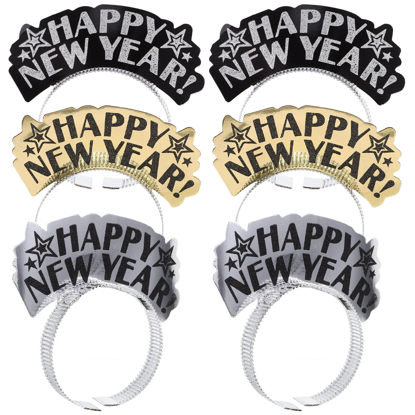 

6Pcs Black Gold Headband New Year Eve Party Accessories 2025 Celebration Tiara Headpiece Festive Theme Hairband Women Girls