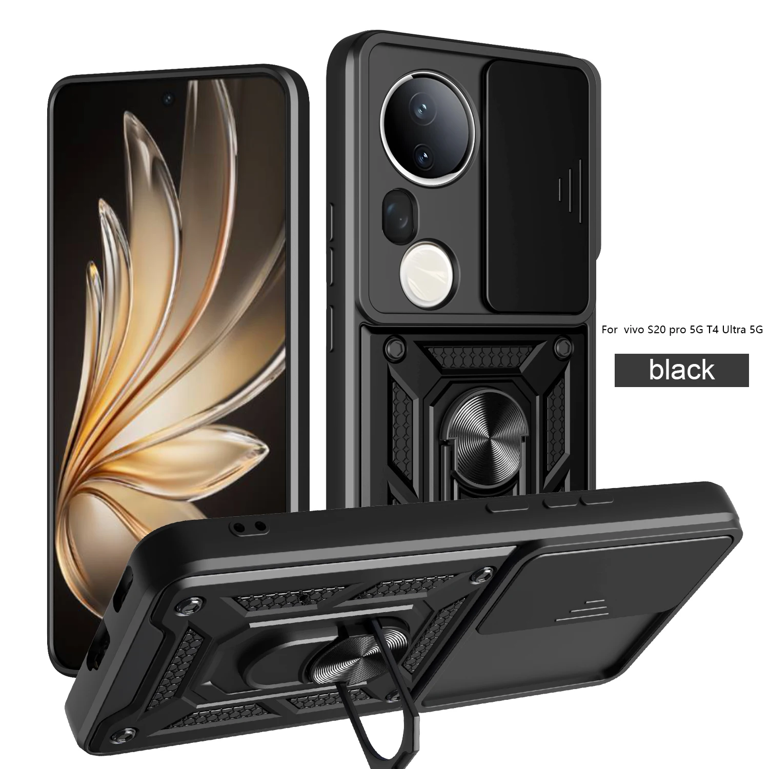 For Vivo T4 Ultra Case Vivo S20 Pro Cover Vivo T4 Ultra Magnetic Ring Holder Armor Phone Case Slide Camera Protect Back Cover