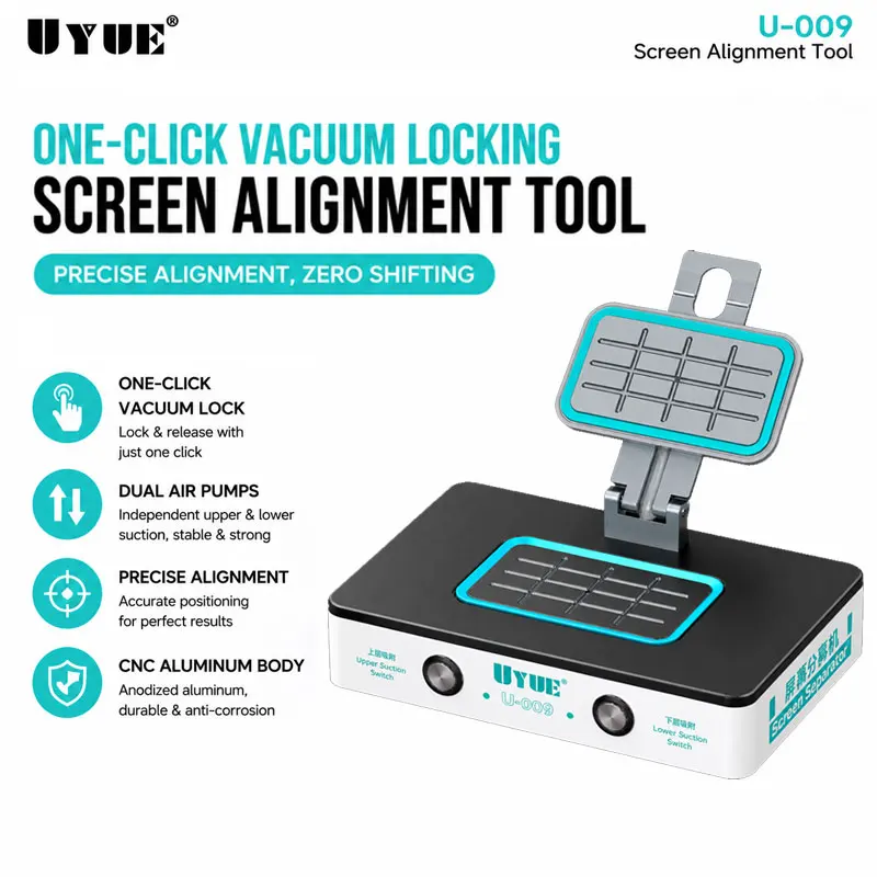 UYUE U-009 Dual Vacuum Pump Screen Alignment Tool One Click Locking for Phone Flat Curved LCD OCA Laminating Repair