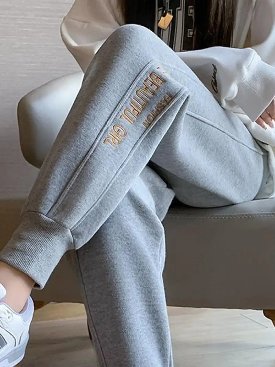 ey-fce-lined-loose-fit-thiened-sports-pants-women's-autumn-winter-small-size-sweatpants-casual-tee-piece-set