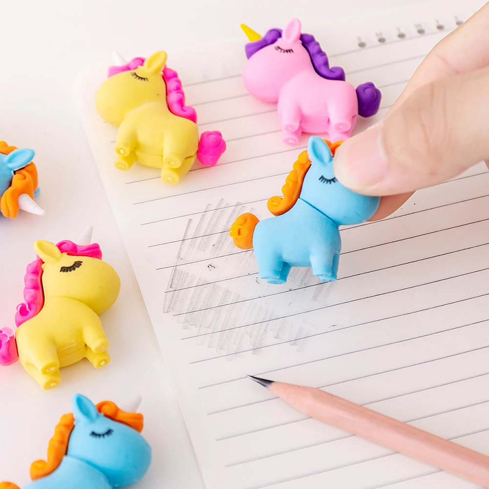 

10pcs Creative Eraser Mini Unicorn Cute Bulk 3d School Supplies Toy Rubbers Student Girls Safe Educational Daily Use