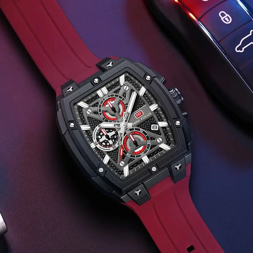 

MINI FOCUS Wine Barrel Dial Men's Watch Fashionable Night Glow Sports Chronograph Outdoor Quartz Wristwatch Male Gift