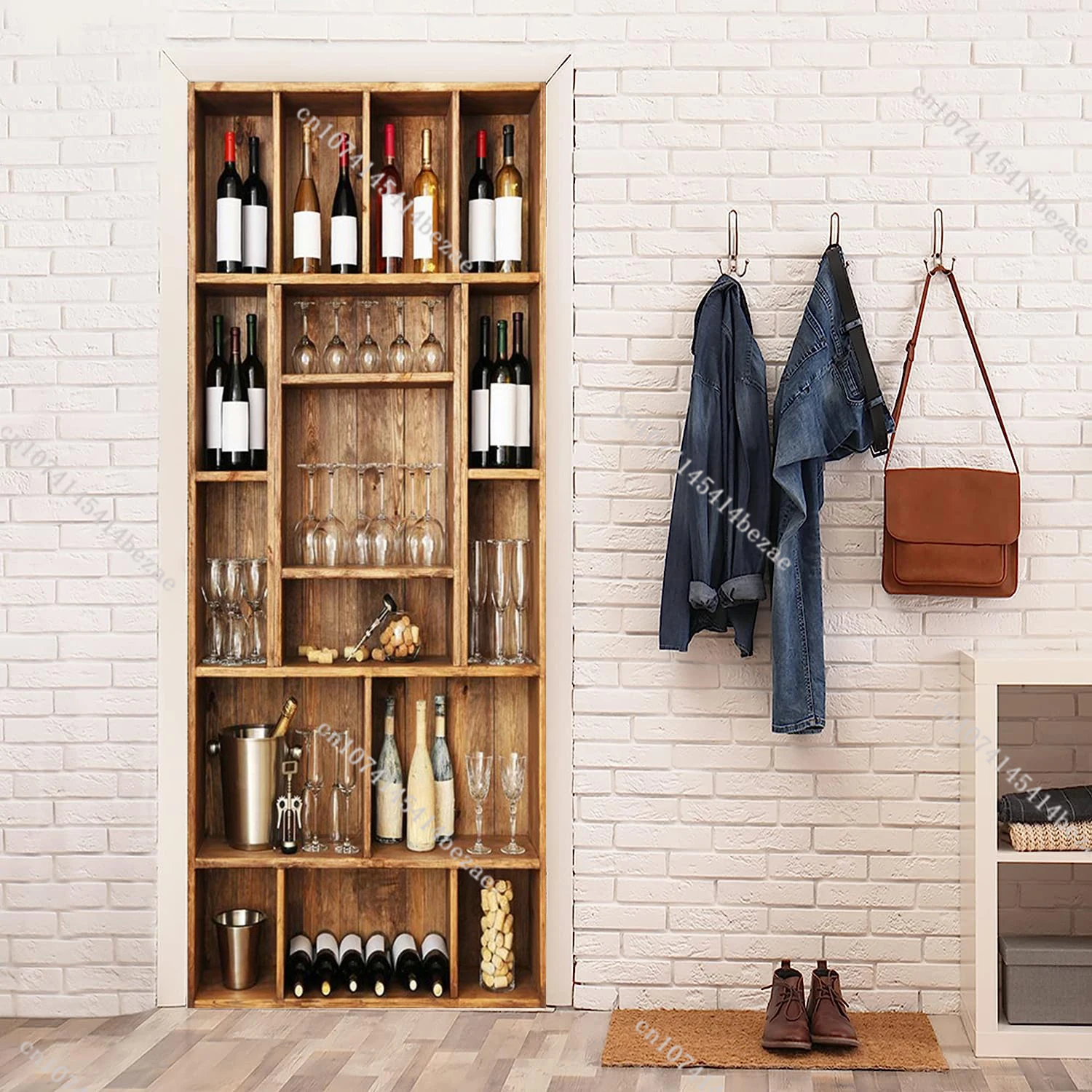 3D Retro Simulation Wooden Door Sticker Old Door Renovation Sticker Vinyl Waterproof Cabinet Decoration Sticker