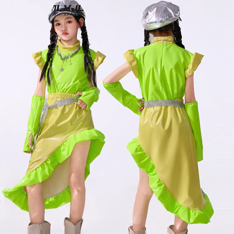 

Fashion Girls Green Jazz Dance Costume Kids Performance K-pop Outfit Street Wear Children'S Stage Catwalk Clothing XS10506