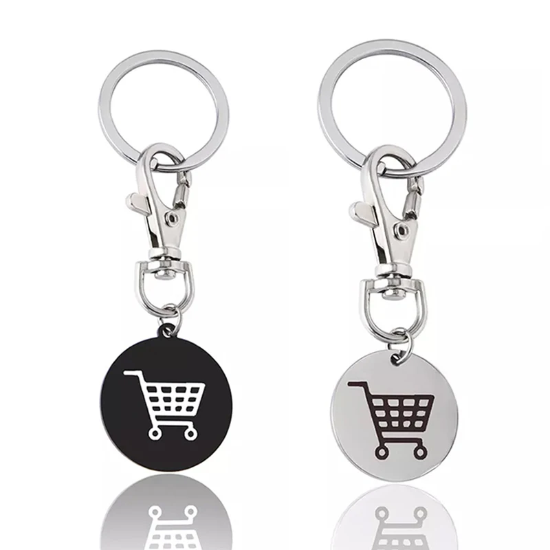 Creative Shopping Cart Logo Keychain Fashion Round Stainless Steel Pendant Key Chains Black Friday Keyring Jewelry Gifts