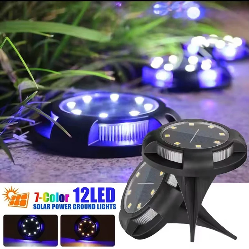 

Solar Ground Light Outdoor 12LED Disk Lights Powered Waterproof New In-ground Lamp For Garden Deck Stair Step Lawn Patio