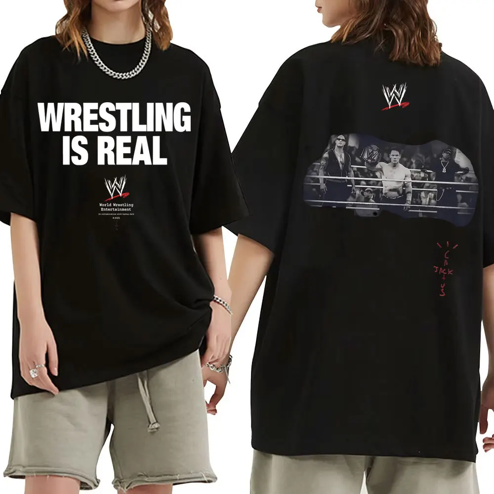 

Wrestling Is Real Cactus Jack T Shirts Men Women Fashion Hip Hop Oversized Short Sleeve T-shirts Male Casual 100% Cotton T-shirt