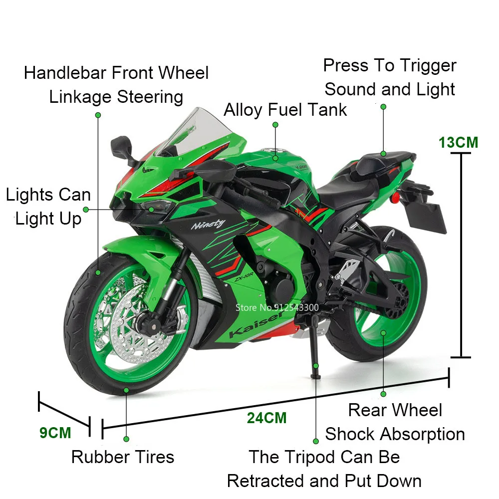 1:9 Kawasaki ZX-10R Honda CBR1000R Motorcycle Model Toy Alloy Body Wheel Steering Shock Absorption Motor Models for Kids Present