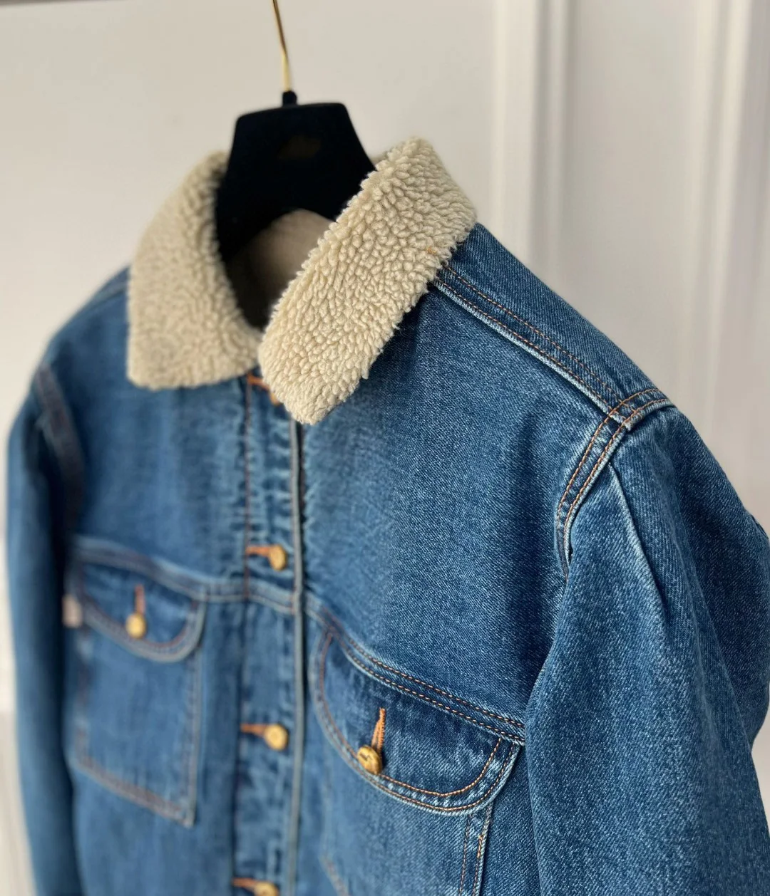 Women's Clothing  Early spring lambswool denim jacket, 100% cotton denim fabric, high-grade imitation sherpa lining