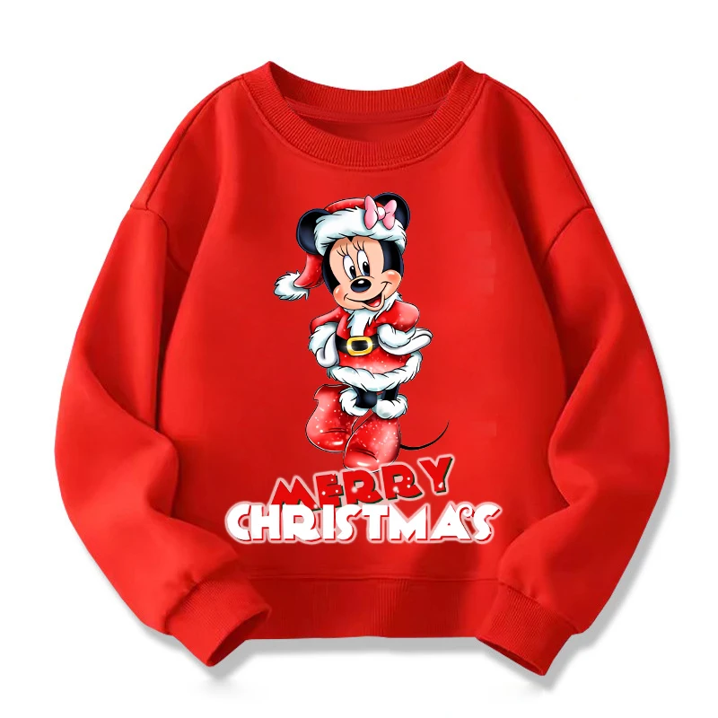 Disney Mickey Minnie Mouse Christmas Sweatshirt Cute Anime Pullover Winter Warmth Print Tops Xmas Boys Girls Clothes Kawaii Gift