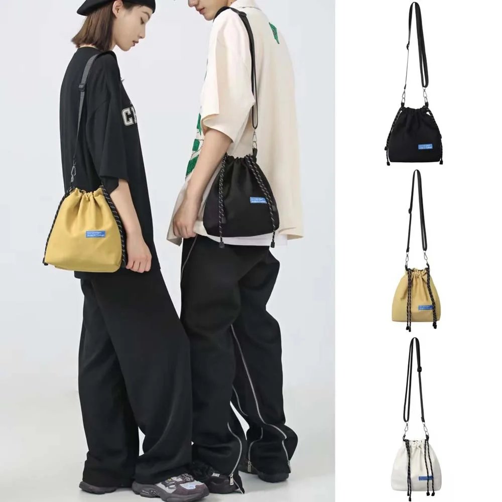 

Nylon Drawstring Bucket Bag Storage Adjustable Korean Style Shoulder Bag All-match Handbag Men Crossbody Bag Men Women