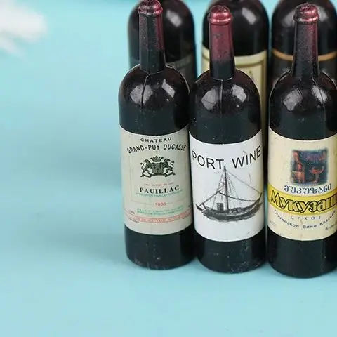 10 قطعة 1/12 دمية مصغرة مجموعة زجاجات النبيذ الصغيرة مع صندوق محاكاة المشروبات نموذج لعب لدمية ديكورات منزلية اكسسوارات