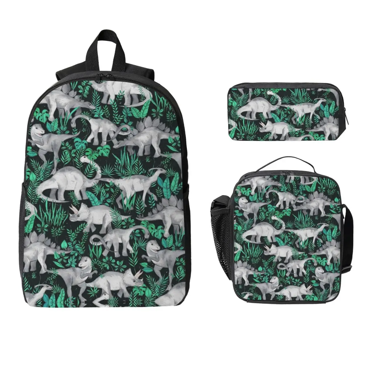 Dinosaur Jungle Backpack Student Boys Girls BookBag School Bag Computer Shoulder Bags 3ps Insulated Lunch Bag Pencil Case