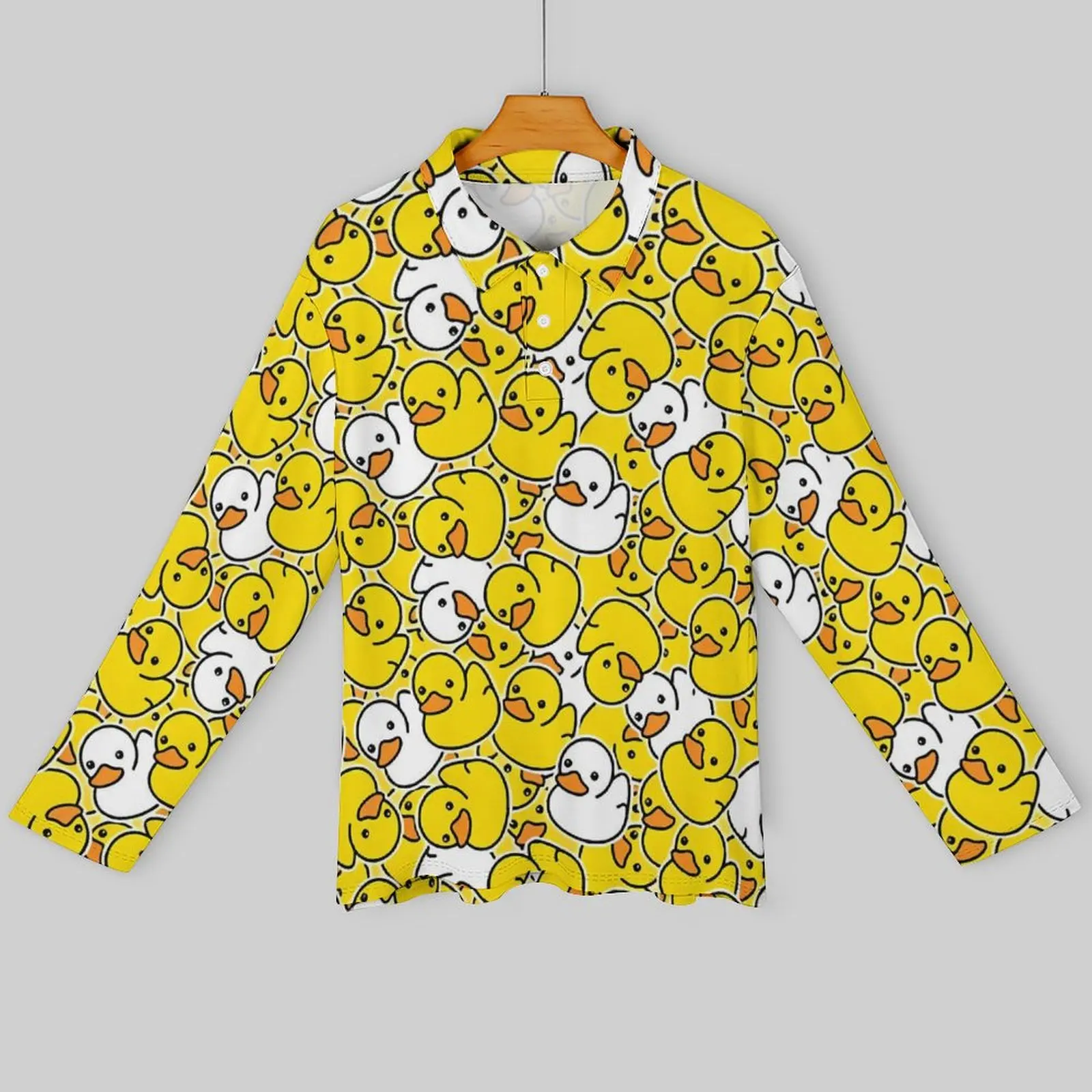 Rubber Ducks Casual T-Shirts Cute Animal Polo Shirts Men Cool Shirt Autumn Long Sleeve Custom Top Large Size