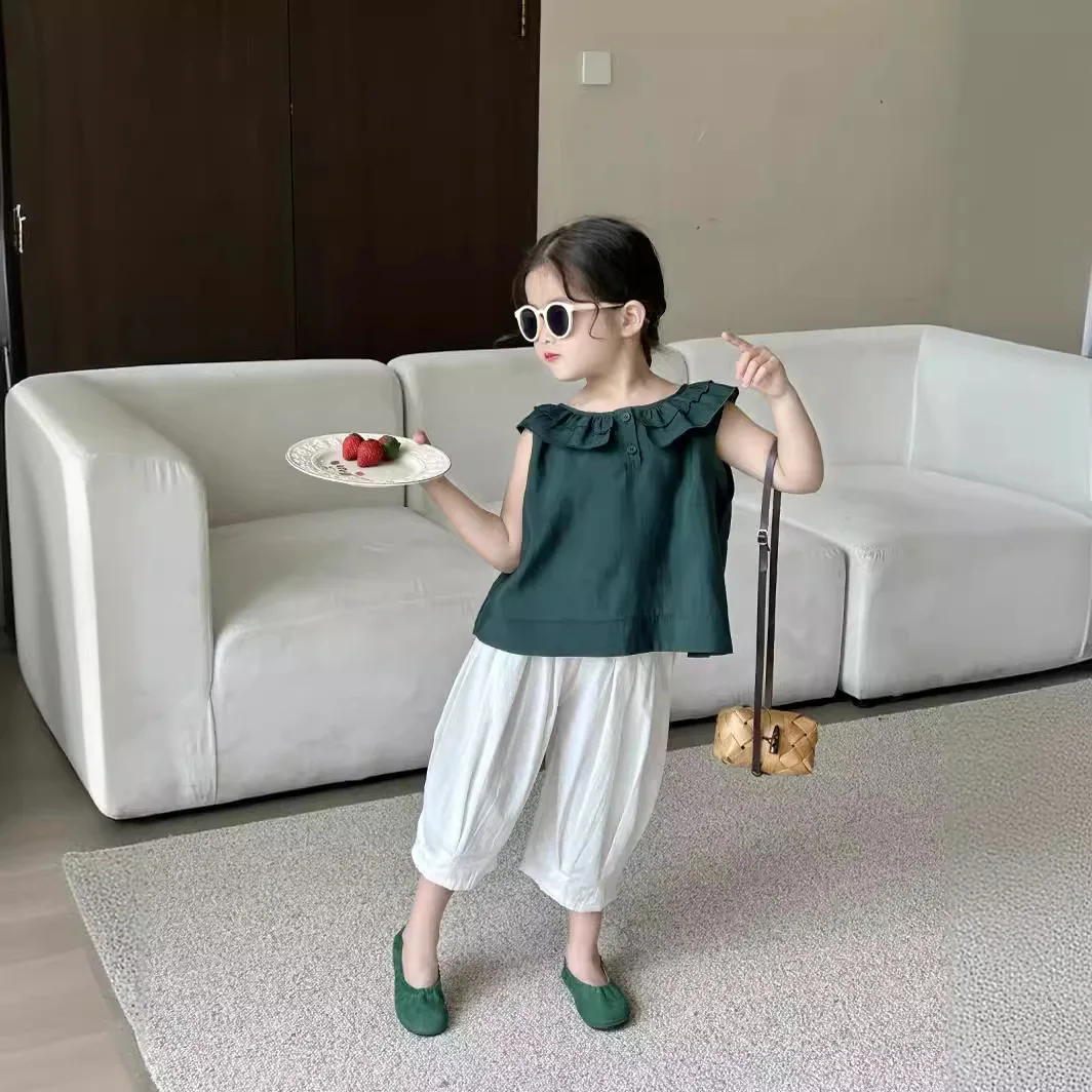 Girls Pants 2024 Summer New Childrens Clothes Girls Baby Korean Style Foreign Style Loose Nine Minutes Bloomers Casual