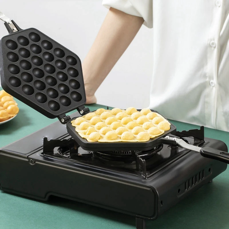 1 PCS Egg Bubble Cake Baking Pan Mold Eggettes Iron Aluminum Hongkong Waffle Pan Mould Non-Stick Coating DIY Muffins Plate Black