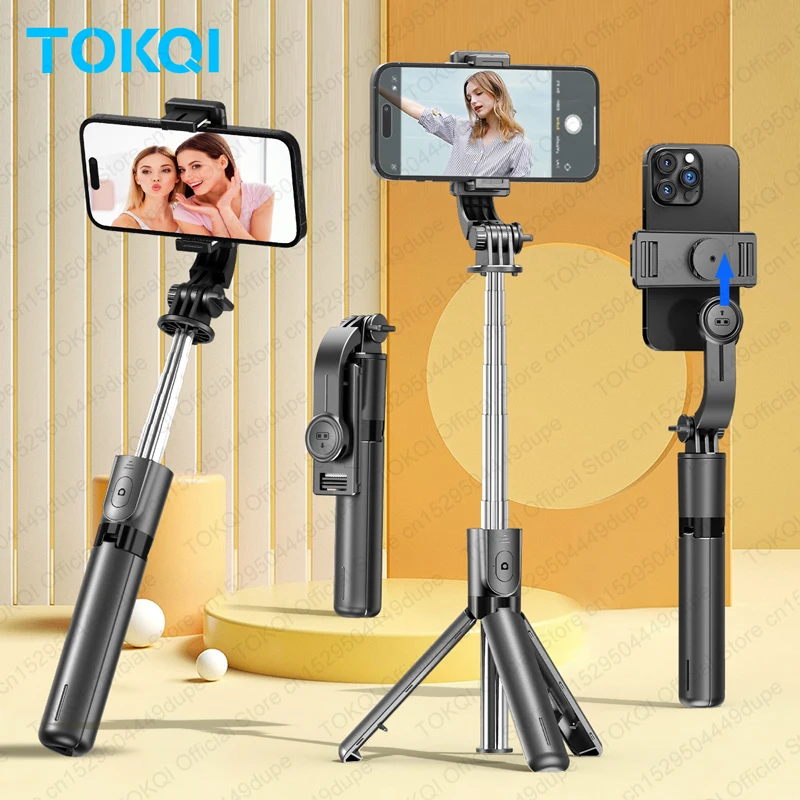 TOKQI Selfie-Stick Stativ Handyhalterung Tragbares Mini-Stativ mit Kabelloser Bluetooth-Verbindung für Android und iPhone Handys Vlog-Aufnahmen