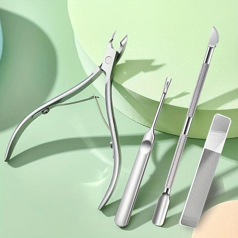 1/4pcs Professional Nail Art Tools Set,Right-Handed Manicure Kit with Cuticle Nipper,Nail File,Bird Beak Nail Scissors,Unscented