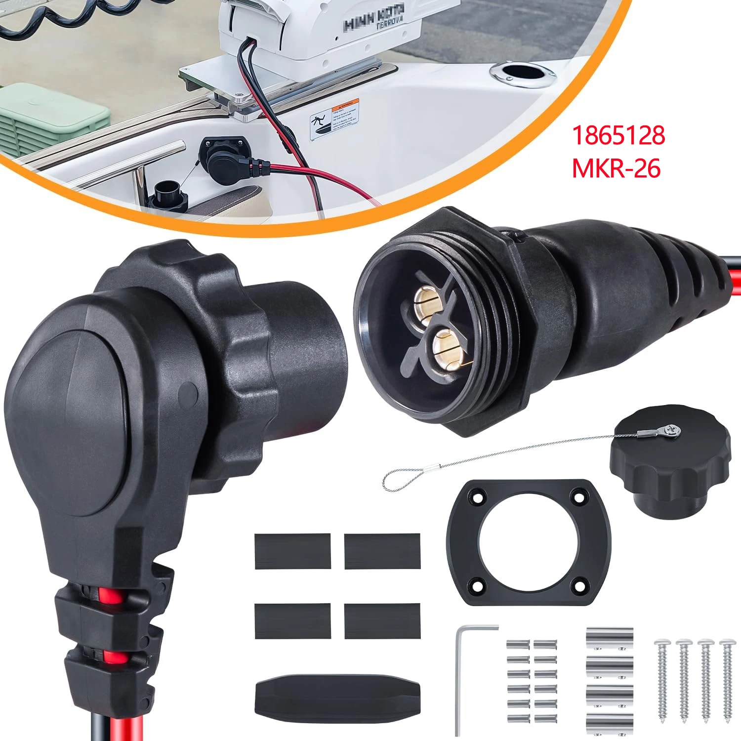 

1865128 MKR-26 Trolling Motor Plug and Receptacle For Minn Kota Freshwater and Saltwater Marine Boat Battery Accessory