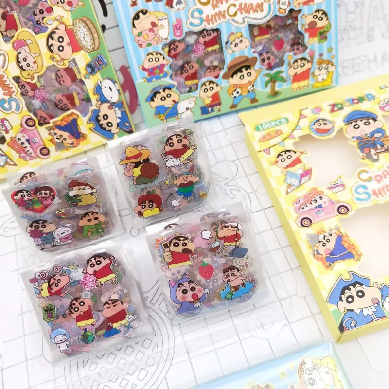 2box Crayon Shinchan Sticker Gift Box 100 Sheets-1box Transparent Waterproof Hand Account Decoration Children'S Reward Sticker