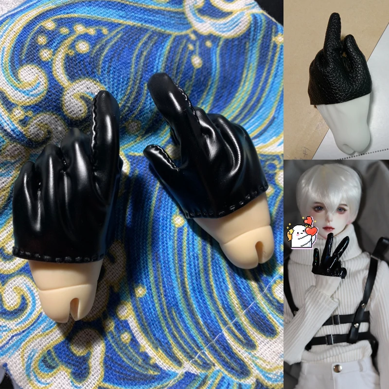 

D04-A843 children handmade toy 1/3 1/4 Uncle68 73 Doll BJD/SD doll Half Palm Black Stretch Patent Leather Gloves 1pair