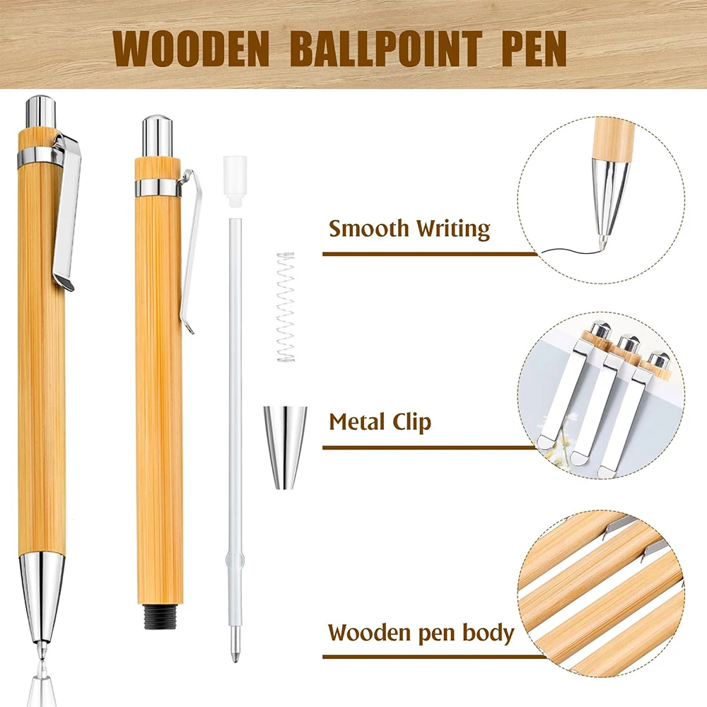 50pcs/lot Bamboo Wood Ballpoint Pens 1mm Black Ink Smooth Writing Business Signature Ball Pen Office School Stationery Wholesale