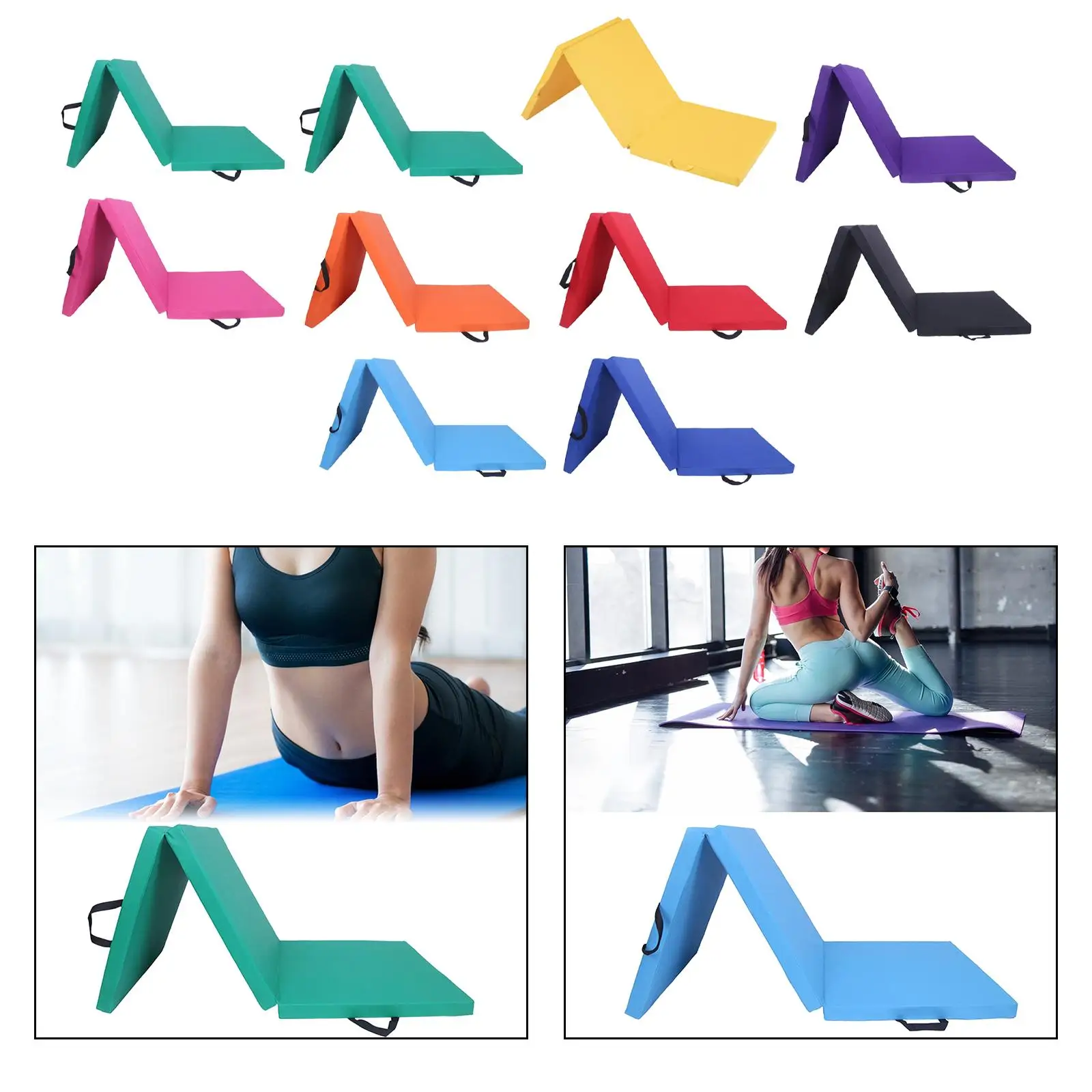 Three Fold Folding Thick Exercise Mat Protective Flooring Carrying Handles Home Yoga Mat for Fitness Pilates Training Yoga Mma