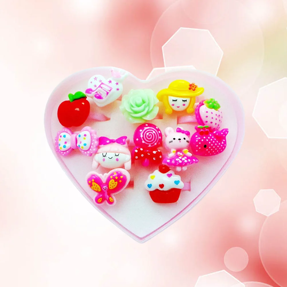 12pcs Little Girls Jewelry Rings Cartoon Rings Dress Up Accessory Toy Kids Birthday Party Favors (Assorted)