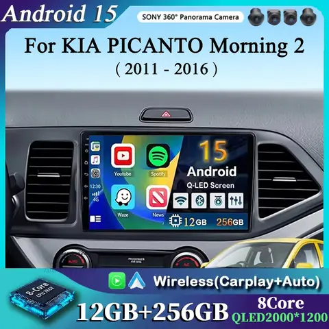 for KIA PICANTO Morning 2 2011 2012 2013 2014 2015 2016 Android 15 Car Radio Carplay Multimedia Player Navigation Head Unit
