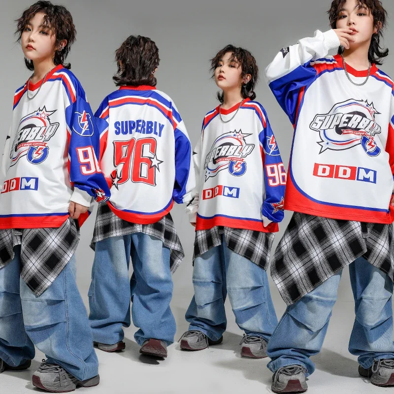 Jersey k-pop para niños, camisa de gran tamaño, pantalones Cargo, ropa informal estilo Hip Hop para niñas, conjunto de ropa de Jazz para niños, ropa de calle para niños, traje de baile