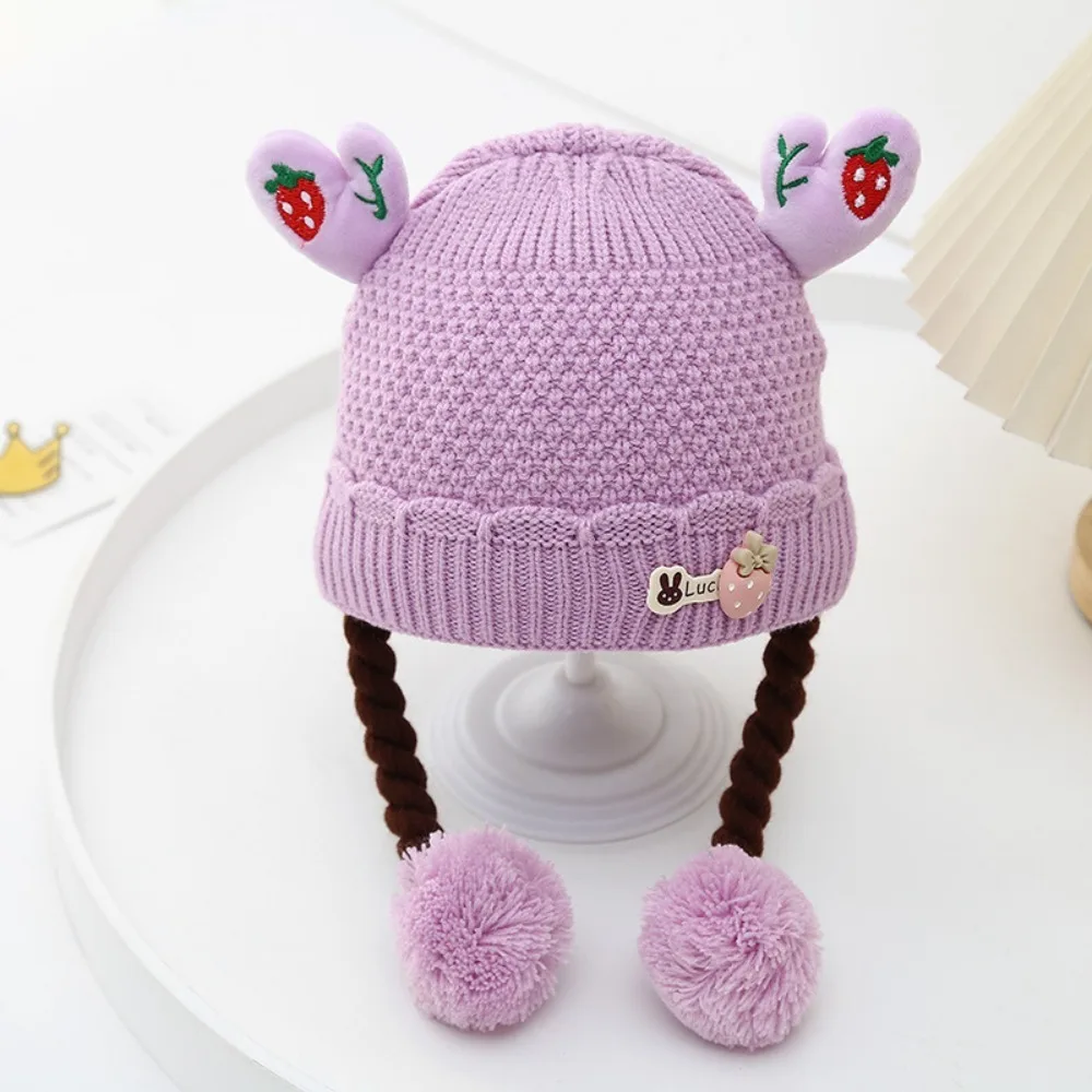 

New Thickened Bonnet Caps Winter Warm Knitted Pullover Hat Wig Braids Newborn Ear Protection Cap Autumn Winter