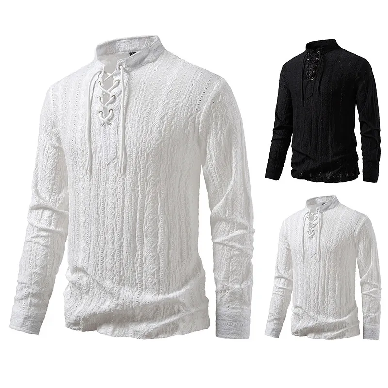 

Men's plus Size Long Sve V-Ne Breathable Embroidered Sweatirt Casual Sle Stand Fit Polyester Fiber Skin-Friendly ...