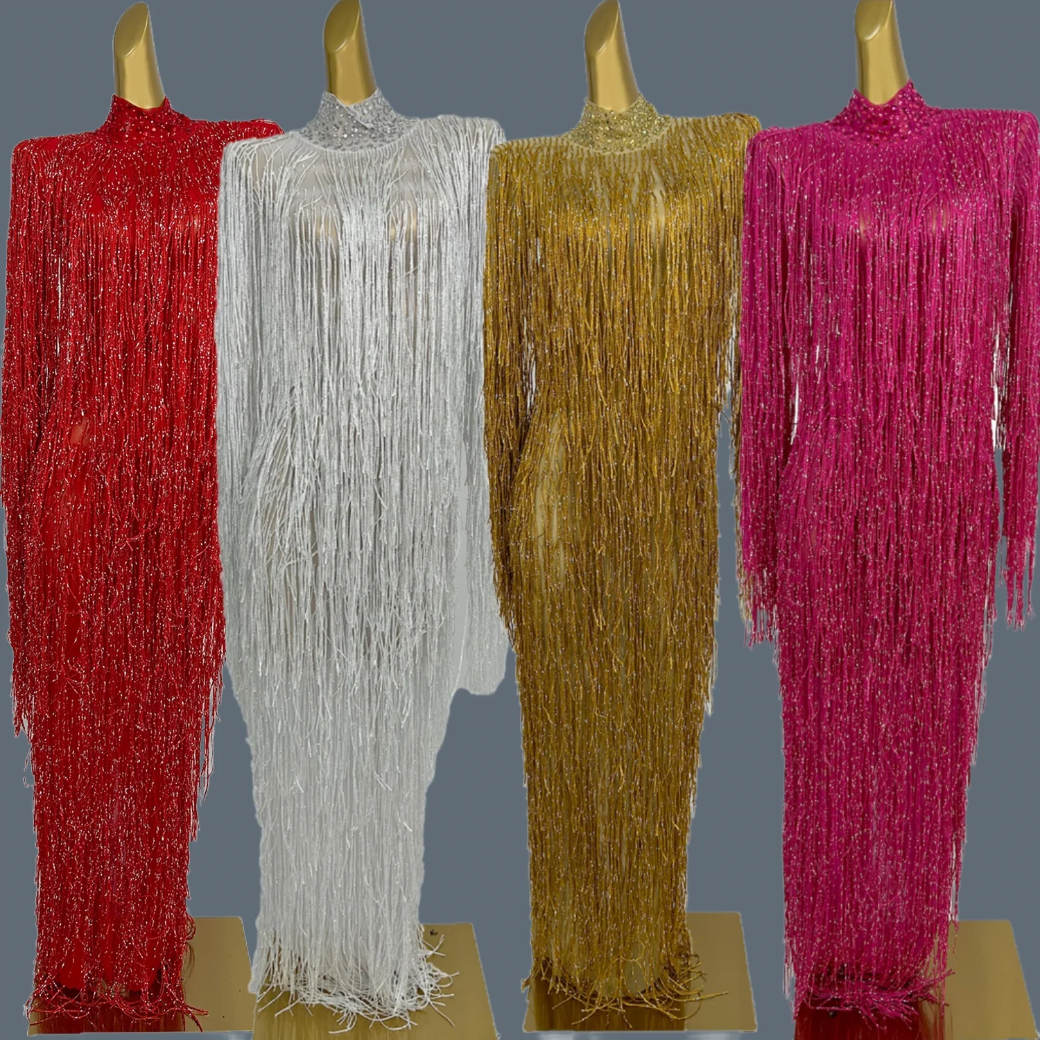 

Trendy Full Tassel Sexy Maxi Dress for Women Nightclubs Bars Stage Performances Wear Masquerade Costume Party Long Dress Shizi