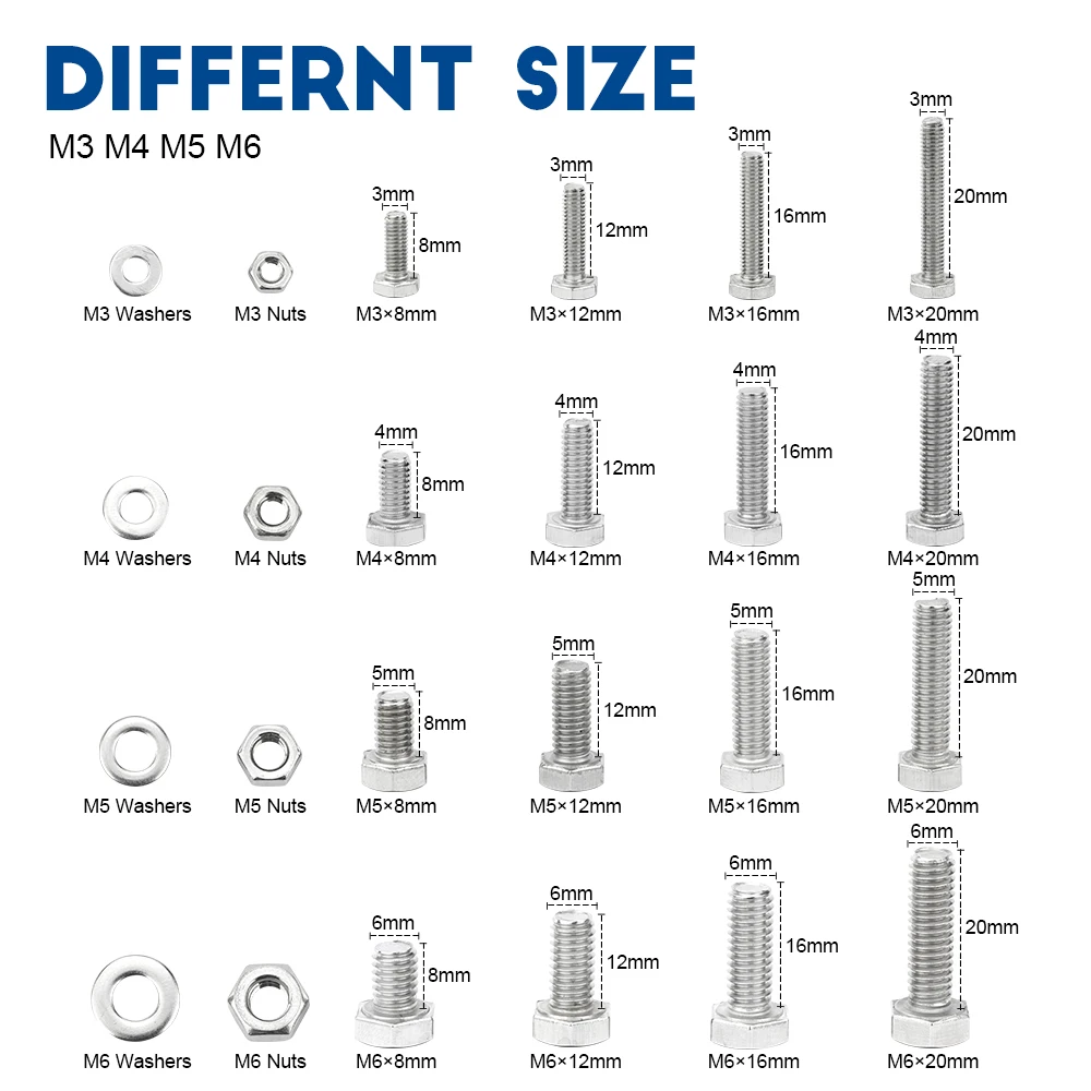 552 stks/set Externe Zeskantbout Set met Moeren Rvs m3 m4 m5 m6 Bouten en Moeren Set Zeskantschroef Kit voor Fiets