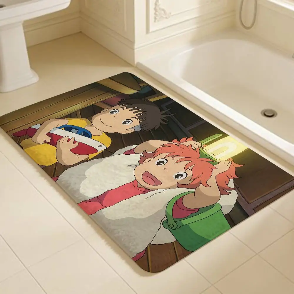Cute P-Ponyo Movie on The Cliff Bathroom Mat Anti-slip Absorb Water Long Strip Cushion Bedroon Mat Welcome Doormat