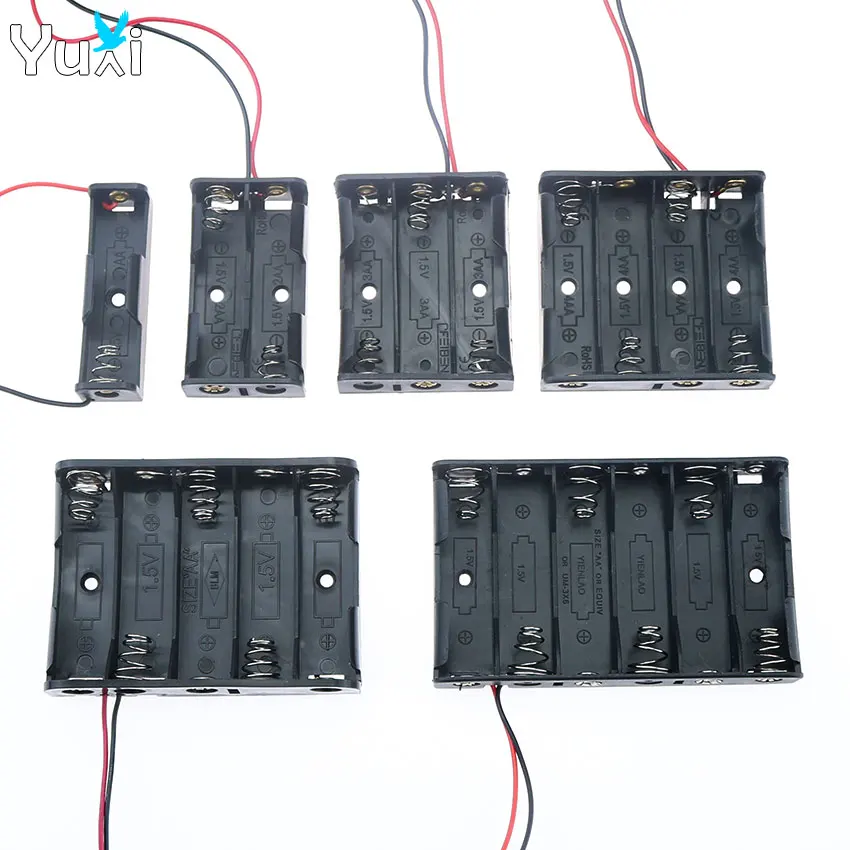 Yuxi 1 pieza caja de pilas AA 1/2/3/4/5/6 ranuras soporte de pilas AA caja de almacenamiento AA DIY con conexión de la serie de cables