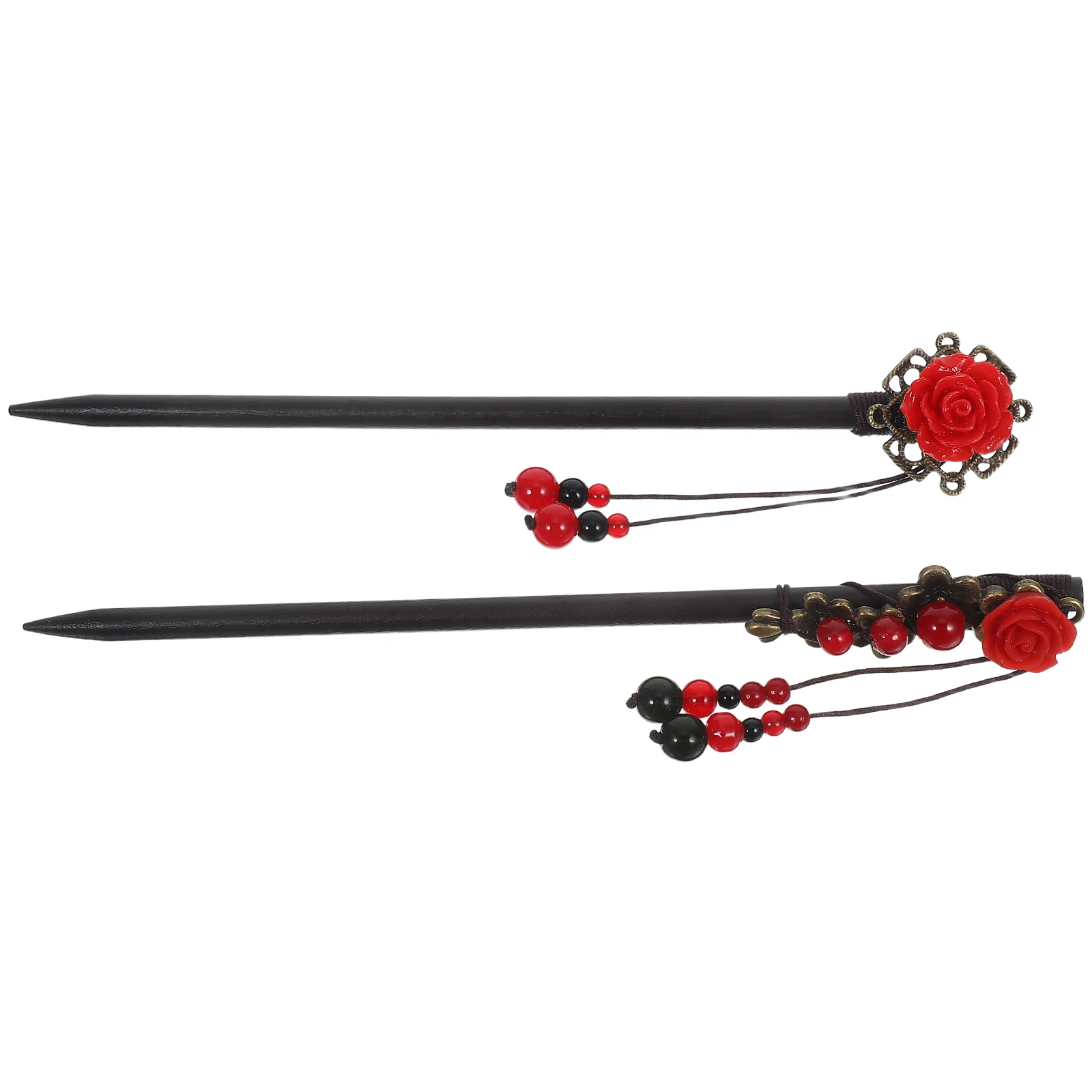 

2pcs Accessories Pins for Wedding Chopsticks Women Wood Long Hair Sticks Flower Pins Bun Clips Easy Styling Thick Curly