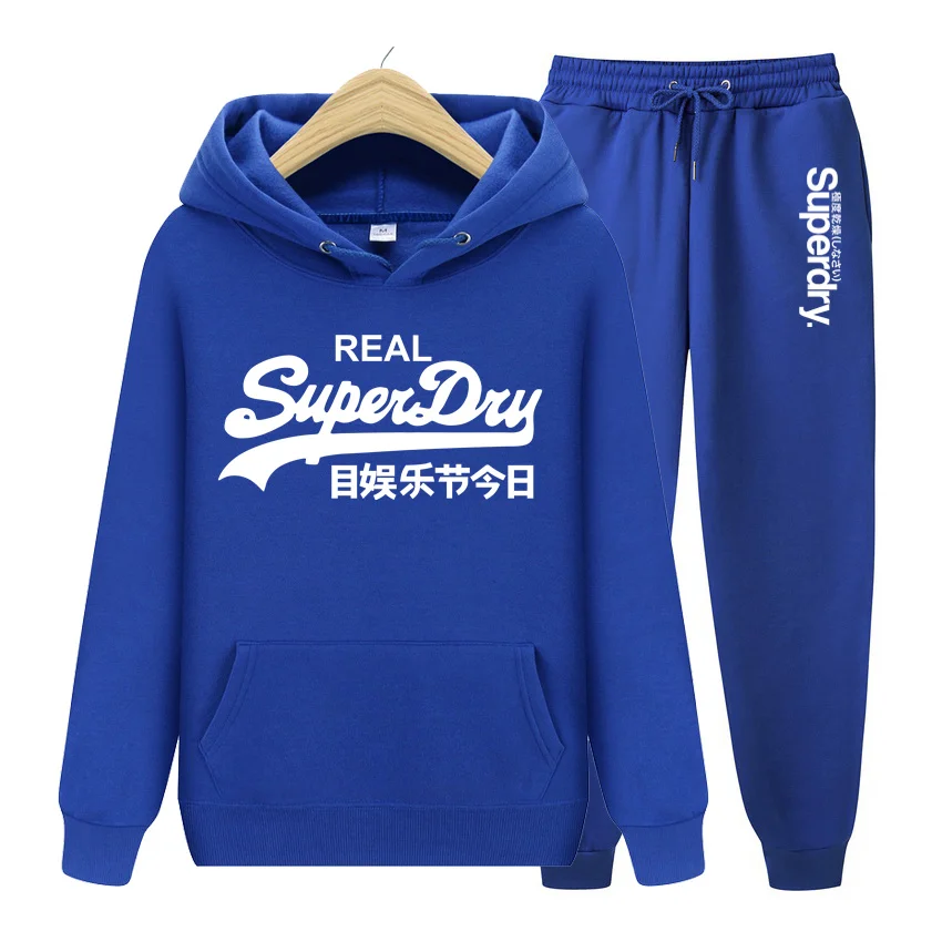 Men Tracksuit 2 Pieces Sets Hooded Sweatshirt +Drawstring Pants Male Hoodies Running Sportswear Men Women Autumn Sportwear