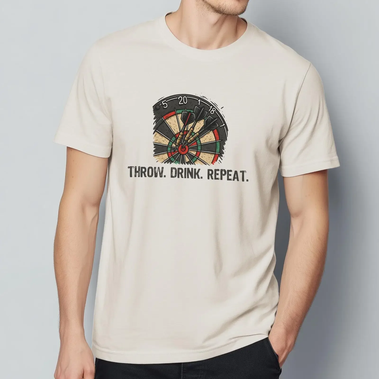 Throw Drink Repeat Funny Dartboard T Shirt for Dart Lover Dad Grandad Ideal Pub Night Father's Day Birthday vintage Washed