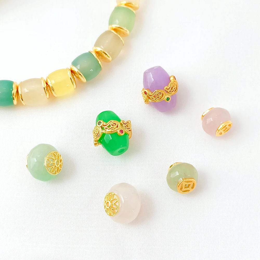 Brass Coated Gold Surface Mounted Raw Stone and Exquisite Jade Separated Beads DIY Jewelry Making Necklace Bracelet Accessories
