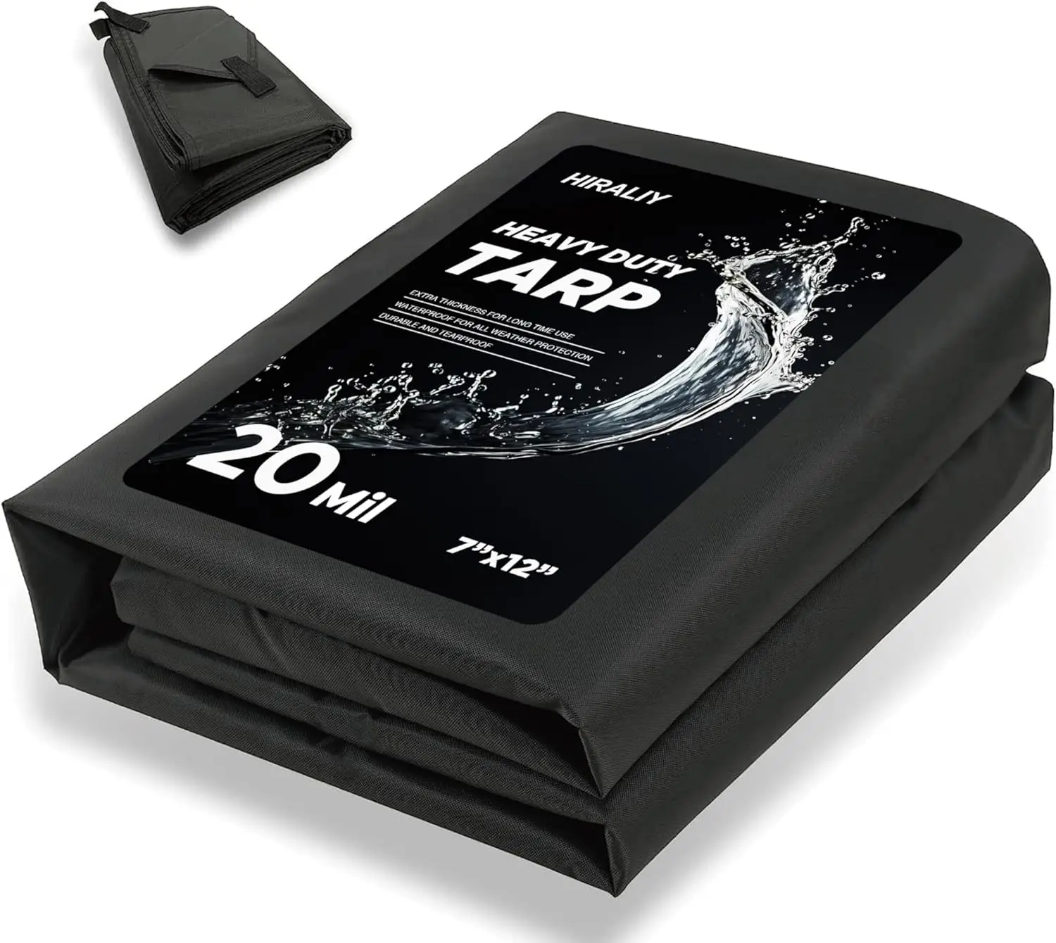 

Heavy Duty Waterproof Tarp 20 Mil, 7x12ft Black Tarpaulin with Reinforced Webbing Loops for Firewood, Roof, Camping