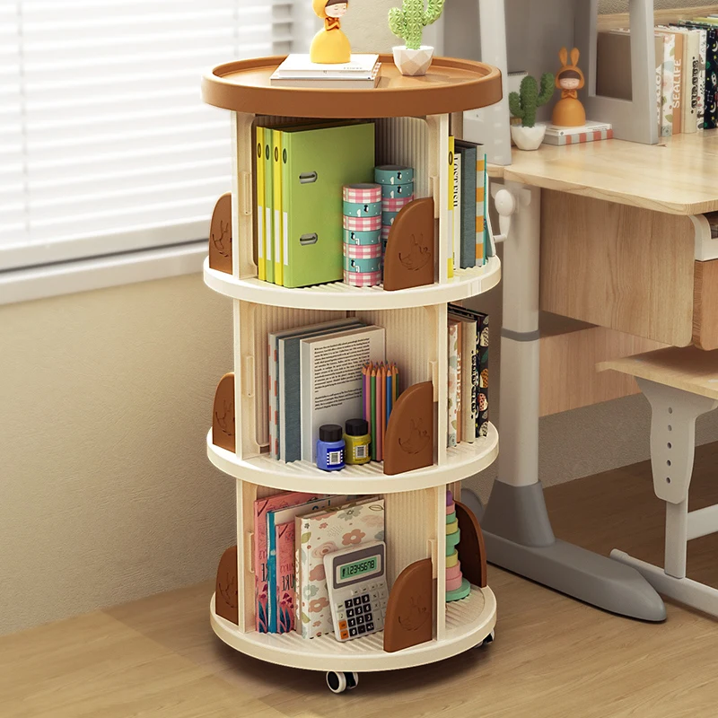 360-degree-rotating-children's-bookshelf-simple-storage-rack-picture-book-organizer-home-easy-student-small-bookcase