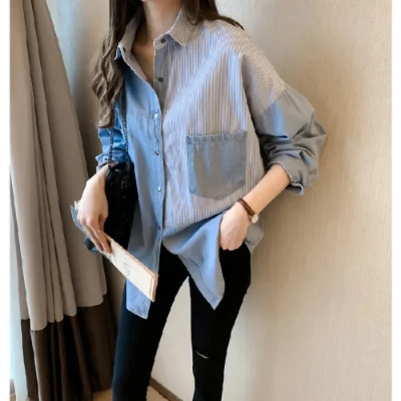 Fashion Vintage Camisa Jeans Shirt Women Cotton Long Sleeve Women\'s Denim Blouse Loose Casual Loose Office Lady Tops Clothes