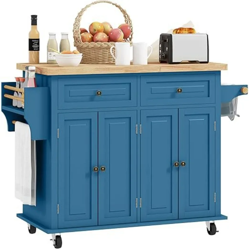 Household kitchen operation island wooden countertop push food cart, multi-functional movable storage table with wheels c