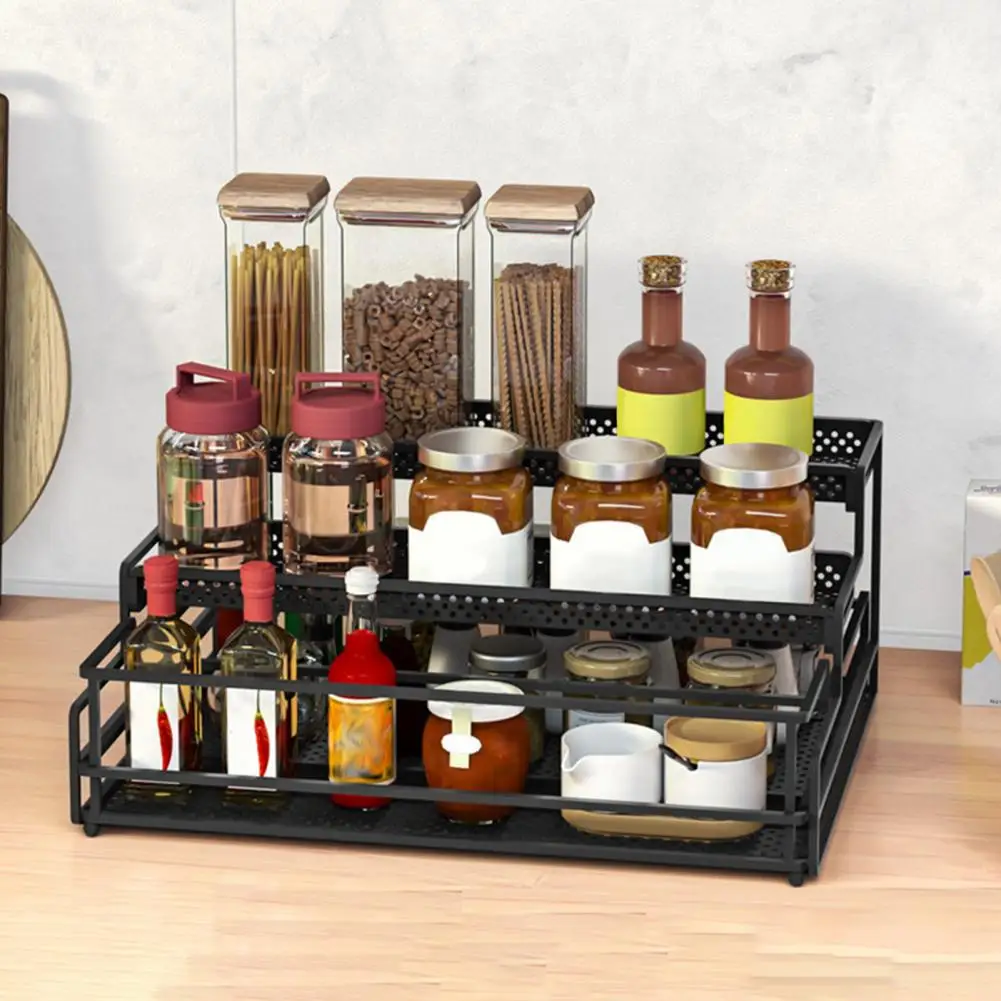 Storage Holder Metal Spice Rack 3-tier Spice Rack Organizer with Design for Countertop Kitchen Cabinet Storage Strong